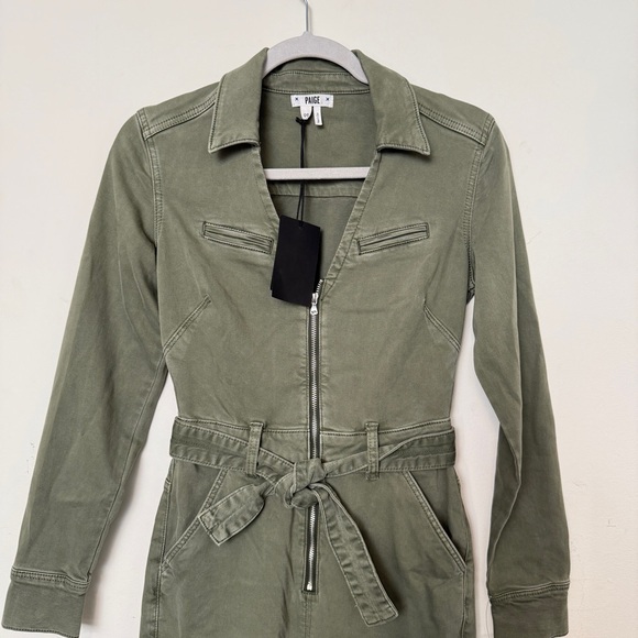 PAIGE Womens Jolie Cargo Jumpsuit Puff Sleeves In Vintage Ivy Green - Picture 7 of 8